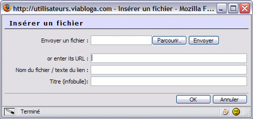 formulaire d'insertion de fichier