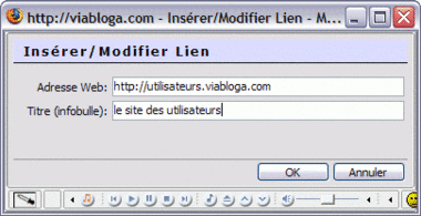 fenetre d'insertion de lien